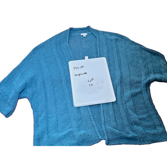 J.Jill Womens Teal Ribbed Open Cardigan Size 1X 3/4 Sleeves Nautical Coastal - Picture 5 of 8